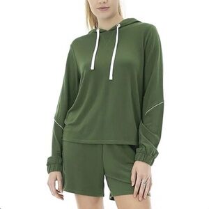 Nanette Lepore Play Pecot Edge Hazel Green Super Soft Women’s Hoodie White Trim